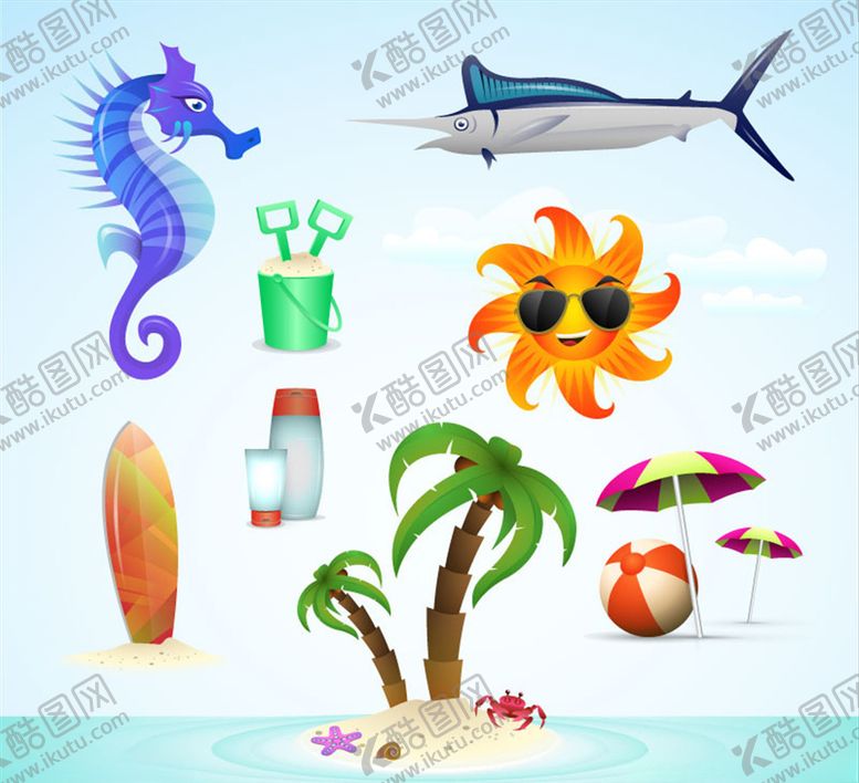 编号：46307410052214491999【酷图网】源文件下载-矢量沙滩元素