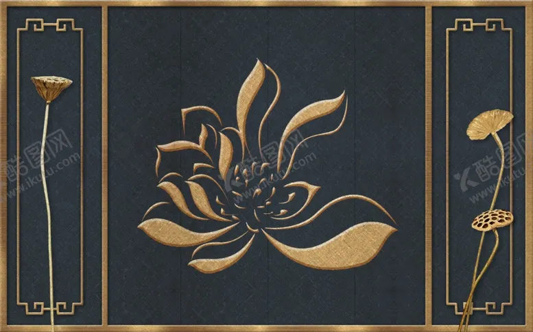 编号：28256710111107385750【酷图网】源文件下载-中式古典禅意金色艺术莲花电视沙