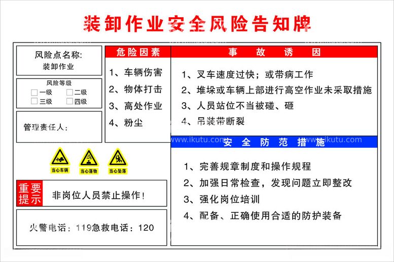 编号：97888712030233306064【酷图网】源文件下载-装卸作业安全风险告知牌