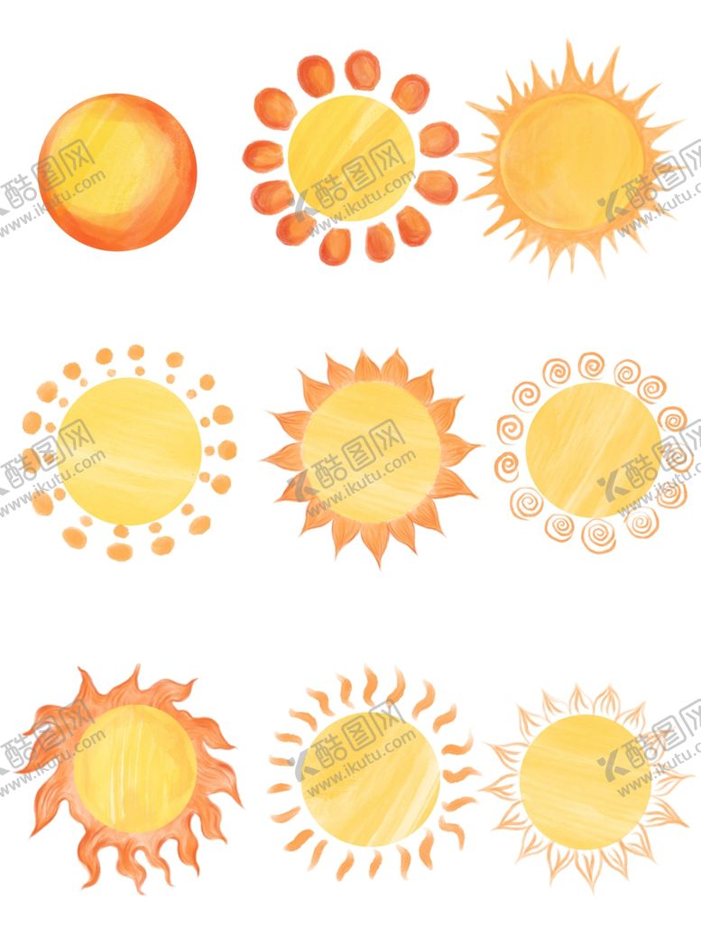 编号：85135410070611329808【酷图网】源文件下载-太阳水彩风格元素