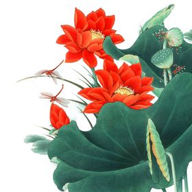 青绿山水中国风水彩画