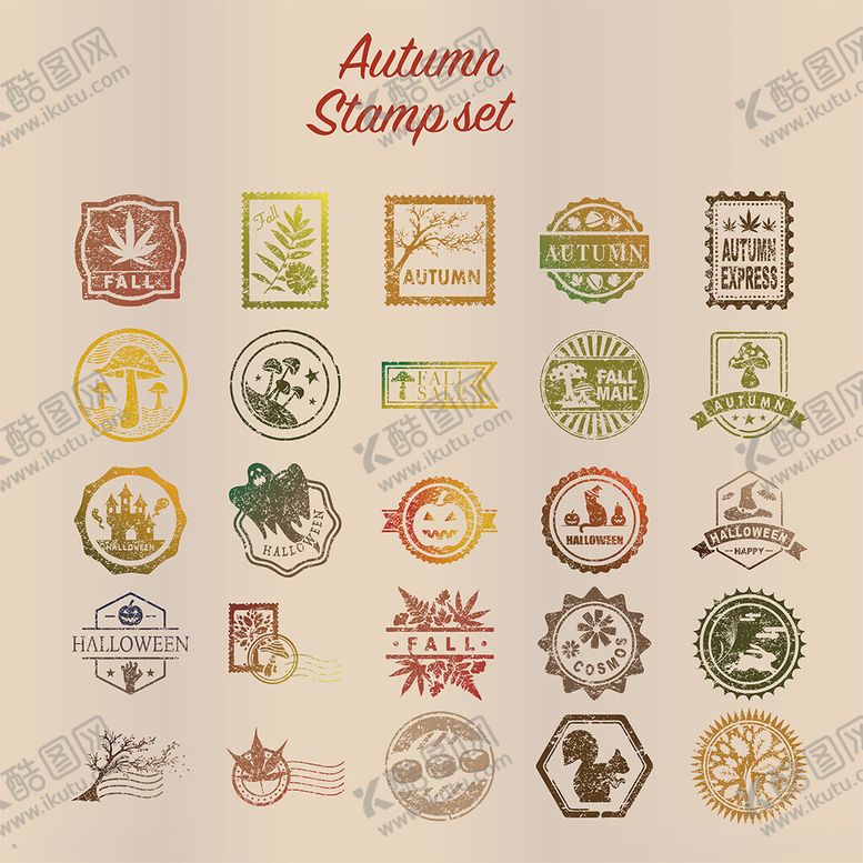 编号：90466009200311469076【酷图网】源文件下载-复古秋季邮票图案集合