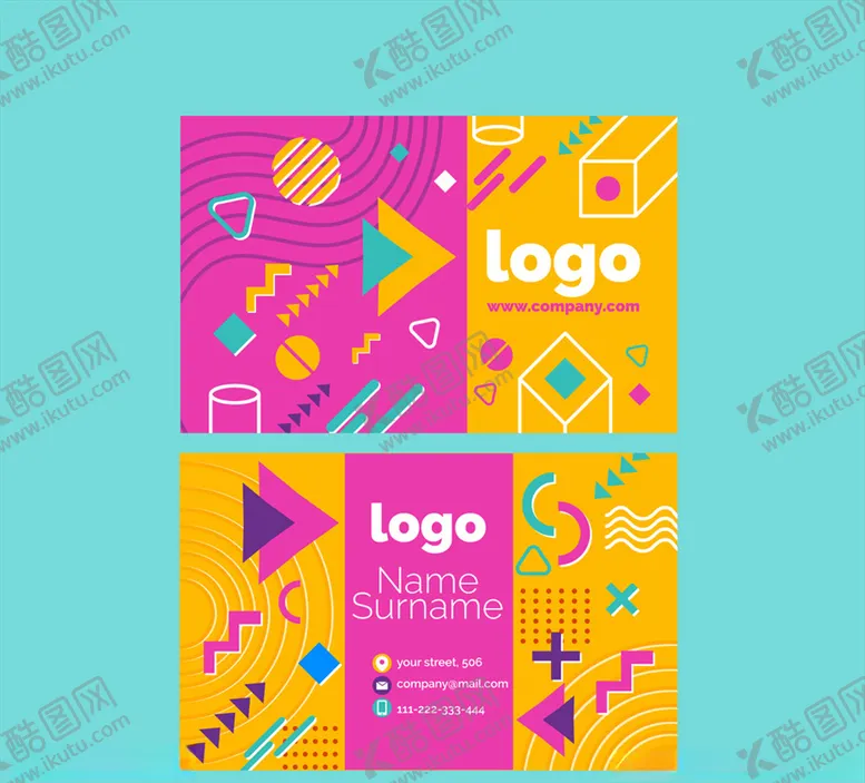 编号：24922309220412398535【酷图网】源文件下载-彩色孟菲斯风格商务名片正反面