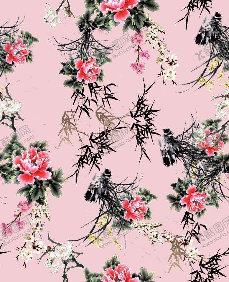 编号：31448810131724007736【酷图网】源文件下载-水墨数码粉花牡丹