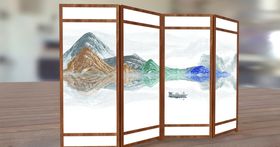 红木边框屏风