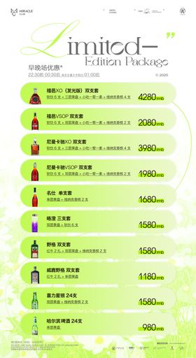 酒吧餐吧早晚场酒水套餐酒水单海报