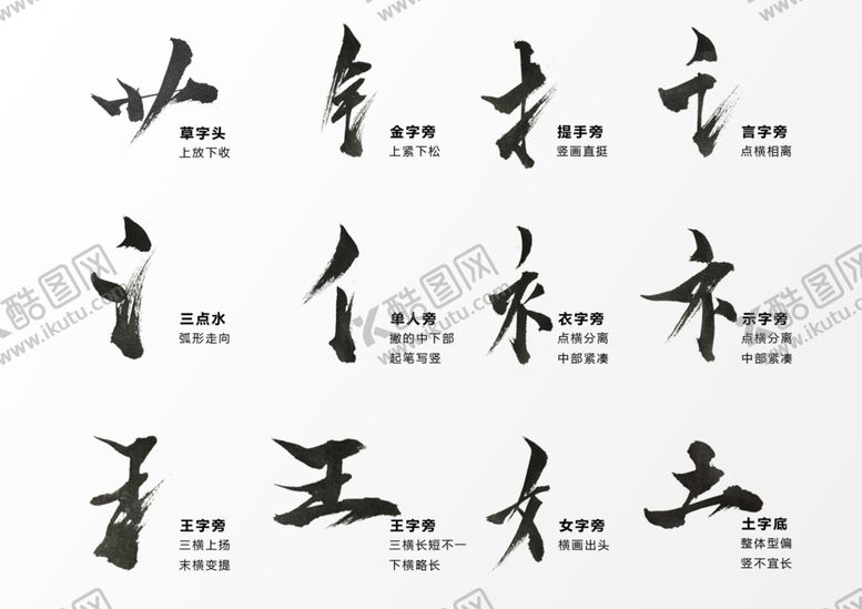 编号：40114706171410272958【酷图网】源文件下载-毛笔字手写部首素材