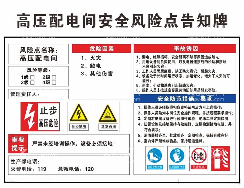 编号：52494512151651479300【酷图网】源文件下载-高压配电间安全风险点告知牌