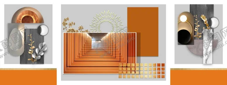 编号：97775512061253147785【酷图网】源文件下载-轻奢立体几何树叶挂画装饰画