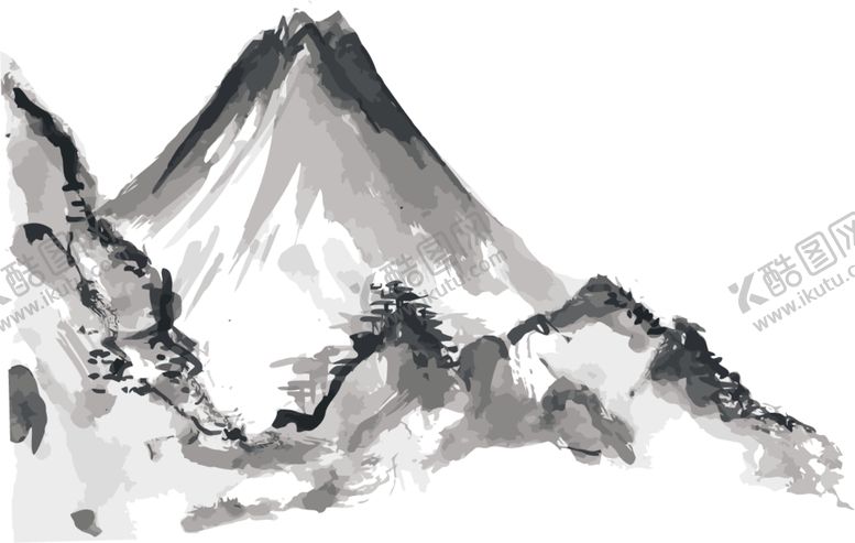水墨山脉山峰复古花纹渔滃云海背景