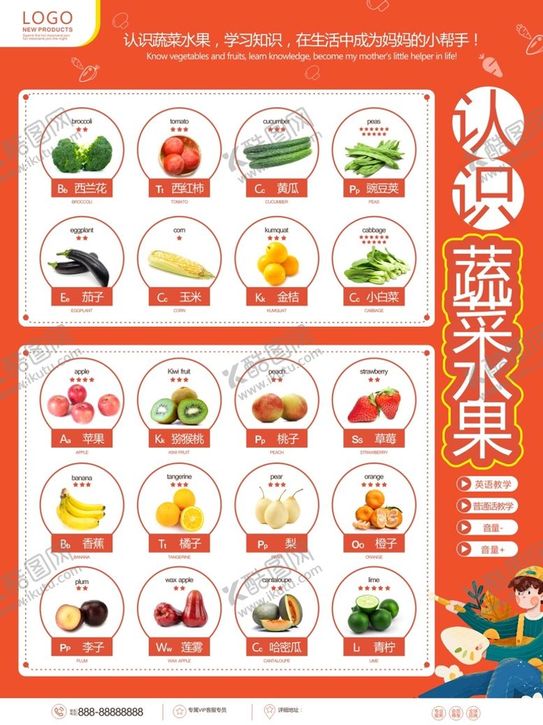 编号：33007102050208415152【酷图网】源文件下载-看图识蔬菜水果