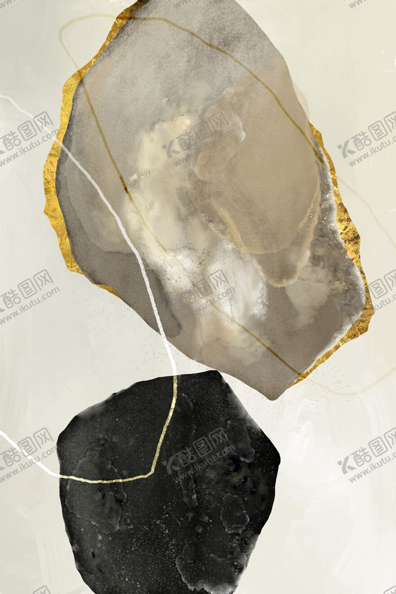 编号：38192710081133411289【酷图网】源文件下载-线条晕染纹理鎏金色块装饰画