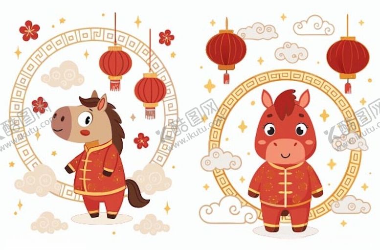 编号：34674204010829309929【酷图网】源文件下载-马年卡通形象贺岁插画