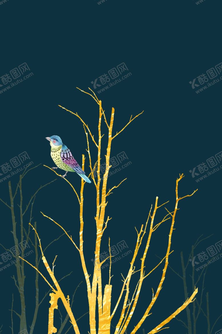 编号：28314805130907527222【酷图网】源文件下载-小鸟烫金装饰墙画壁纸素材