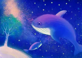 鲸鱼插画小清新畅游手绘卡通梦幻