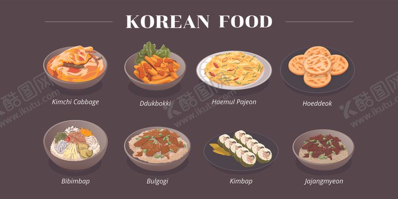 编号：34031104271442507452【酷图网】源文件下载-多样韩国美食矢量图展示