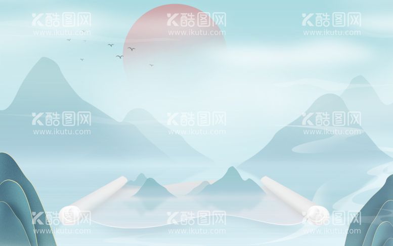 编号：27038509180129512306【酷图网】源文件下载-青山绿水画卷背景