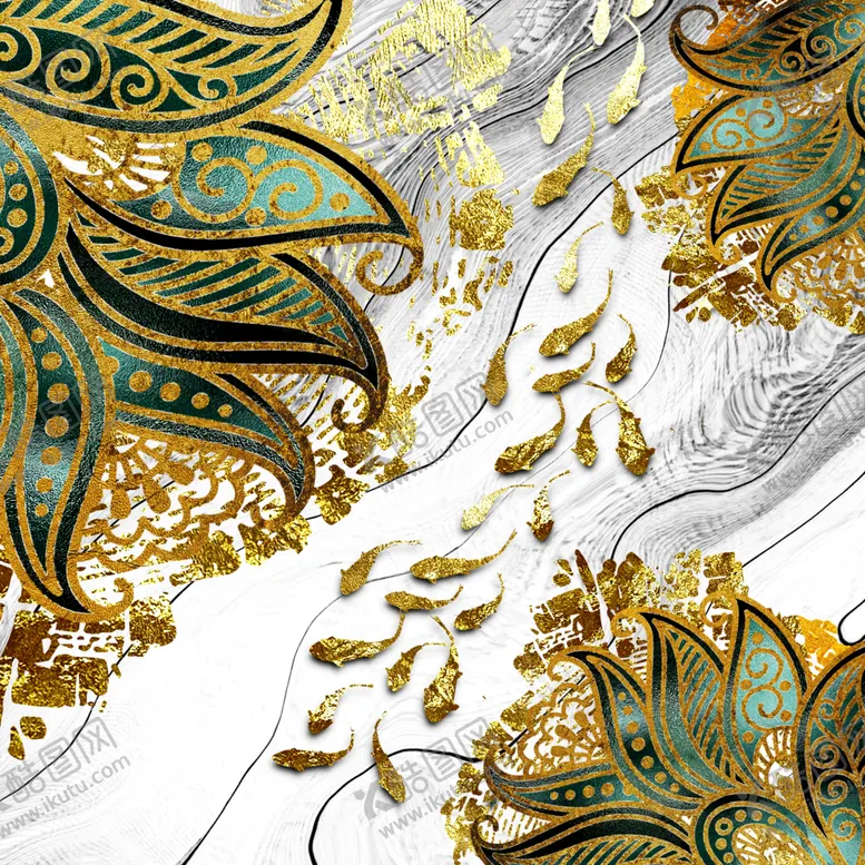 编号：12653009112134029880【酷图网】源文件下载-轻奢创意年轮几何花鱼装饰画