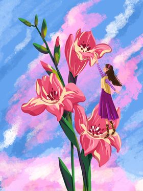 水墨女神节插画
