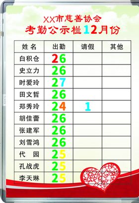 考勤公示栏