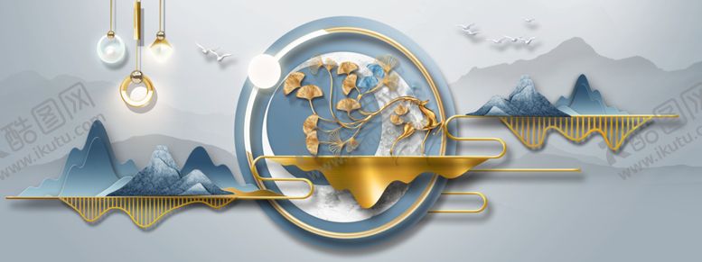 编号：46206010161349498453【酷图网】源文件下载-现代背有靠山招财金山客厅山水画