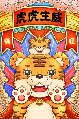 虎年插画海报卡通过中国风