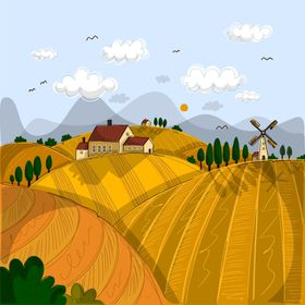 矢量农场背景植物乡村风地形