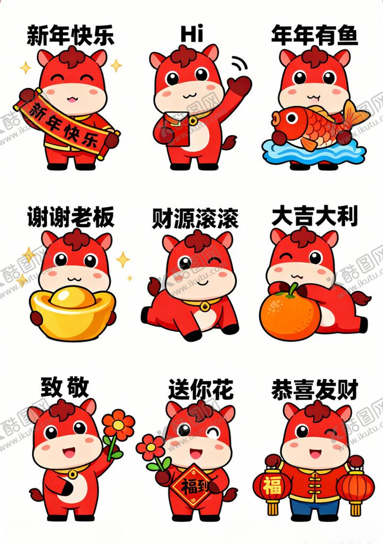 编号：72572304012138495164【酷图网】源文件下载-马年新年卡通形象ip设计