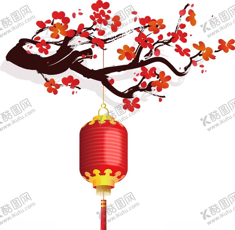 编号：15605110231024327966【酷图网】源文件下载-水墨梅花灯笼中国风传统复古素材