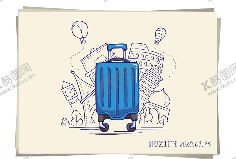 编号：39560509231422556648【酷图网】源文件下载-彩色行李箱素描画