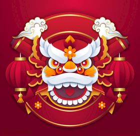 醒狮头牛年海报春节素材