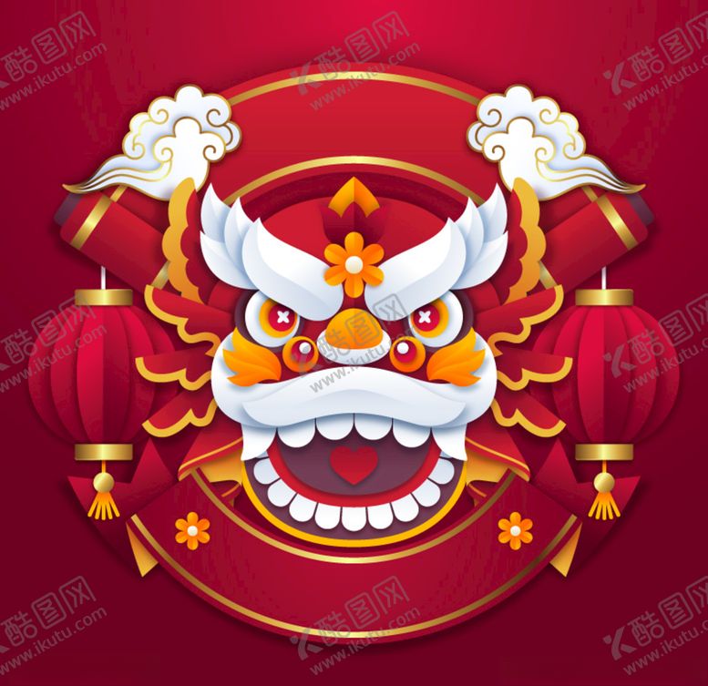 编号：92384105041055446252【酷图网】源文件下载-醒狮头牛年海报春节素材