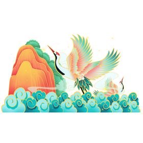 仙鹤国潮插画