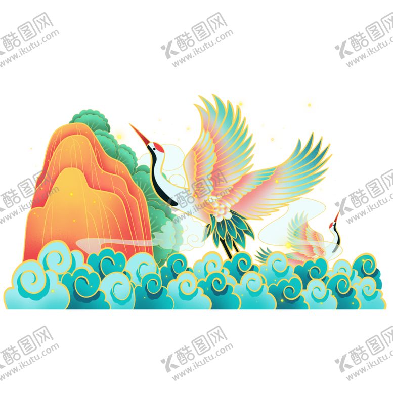 编号：69892109151913158960【酷图网】源文件下载-仙鹤国潮插画