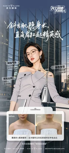 开工复工职场上班直角肩对比图医美海报