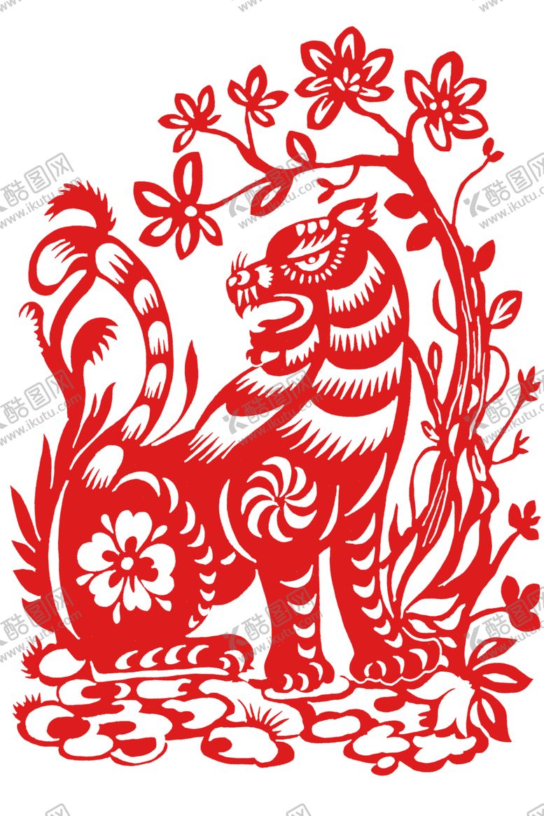 编号：30223706270346045638【酷图网】源文件下载-白虎虎威剪影年画传统插画背景
