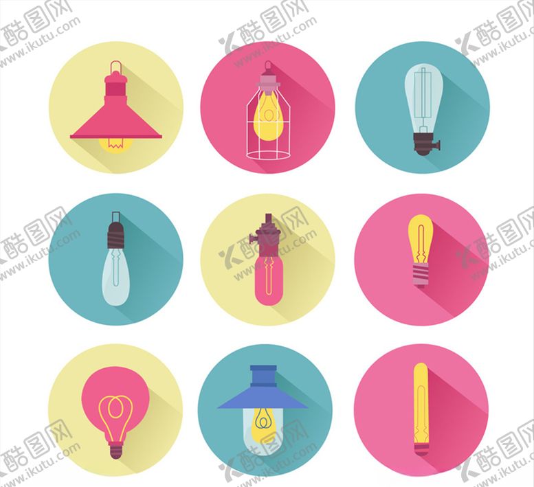 编号：59176410011820092410【酷图网】源文件下载-彩色灯泡图标矢量素材