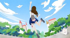 女孩考完开心毕业放学画面