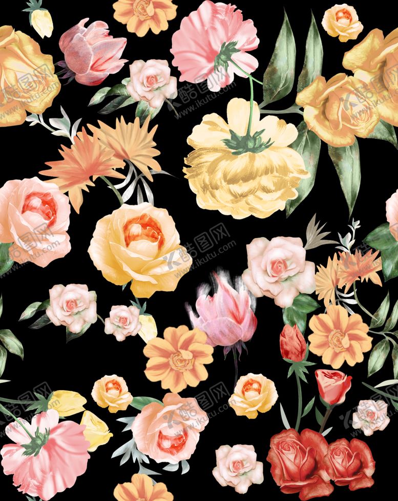 编号：25533304011853588724【酷图网】源文件下载-花卉图案背景多彩花朵