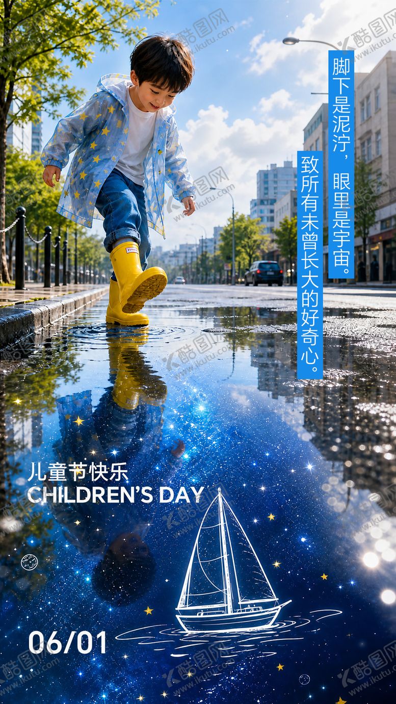 编号：33146705242233405124【酷图网】源文件下载-六一儿童节星空倒影创意海报