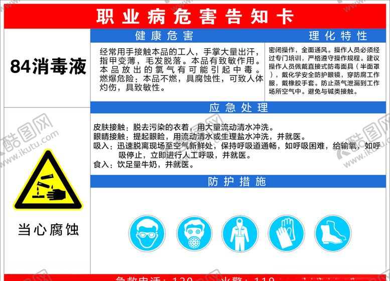 编号：62839203270530036884【酷图网】源文件下载-84消毒液职业危害告知卡