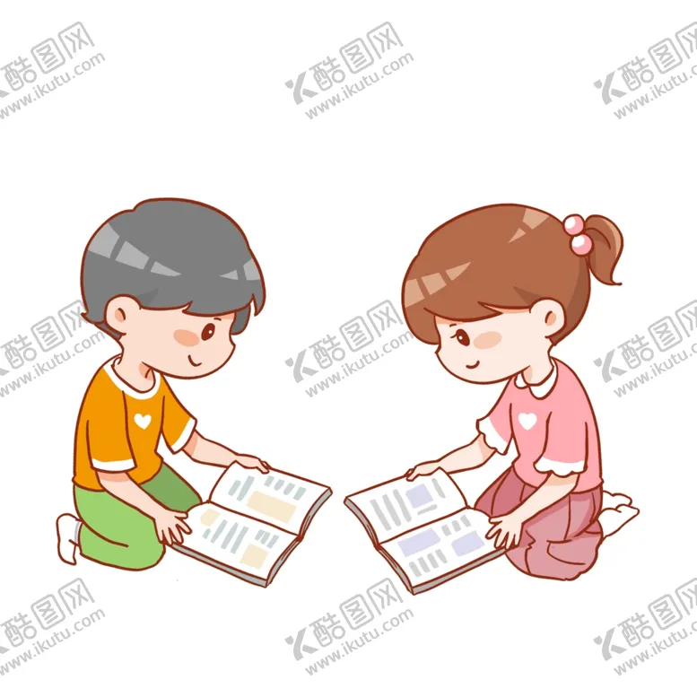 编号：51857802242025216432【酷图网】源文件下载-互相对坐看书的小孩
