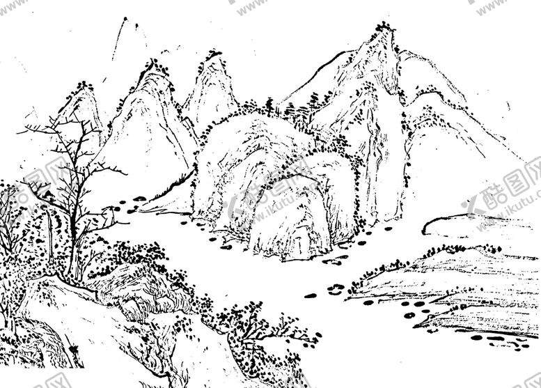 编号：91068309151358216795【酷图网】源文件下载-山水白描国画云雾
