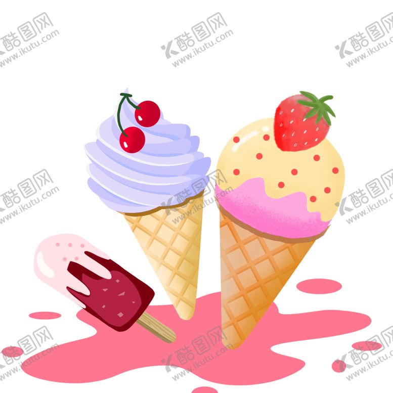 编号：87090906261526108821【酷图网】源文件下载-冰淇淋冰棒冰棍手绘免抠元素