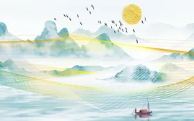 水墨山水海报背景远画展写意画