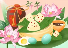 端午粽子国朝插画节促销节海报
