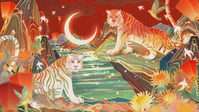 虎年插画海报剪纸主题素材装饰