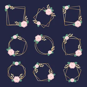 花卉金边几何边框图案集
