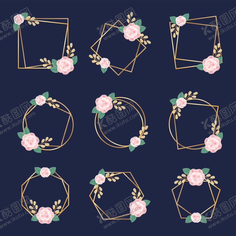 编号：73434511021931481512【酷图网】源文件下载-花卉金边几何边框图案集