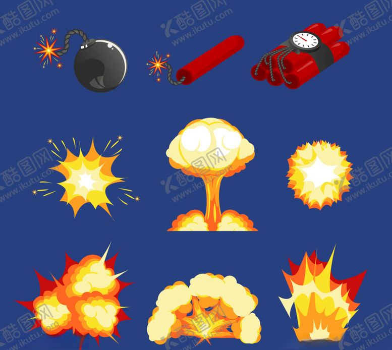 编号：51753209220737083288【酷图网】源文件下载-9款创意爆炸物和烟雾矢量素材